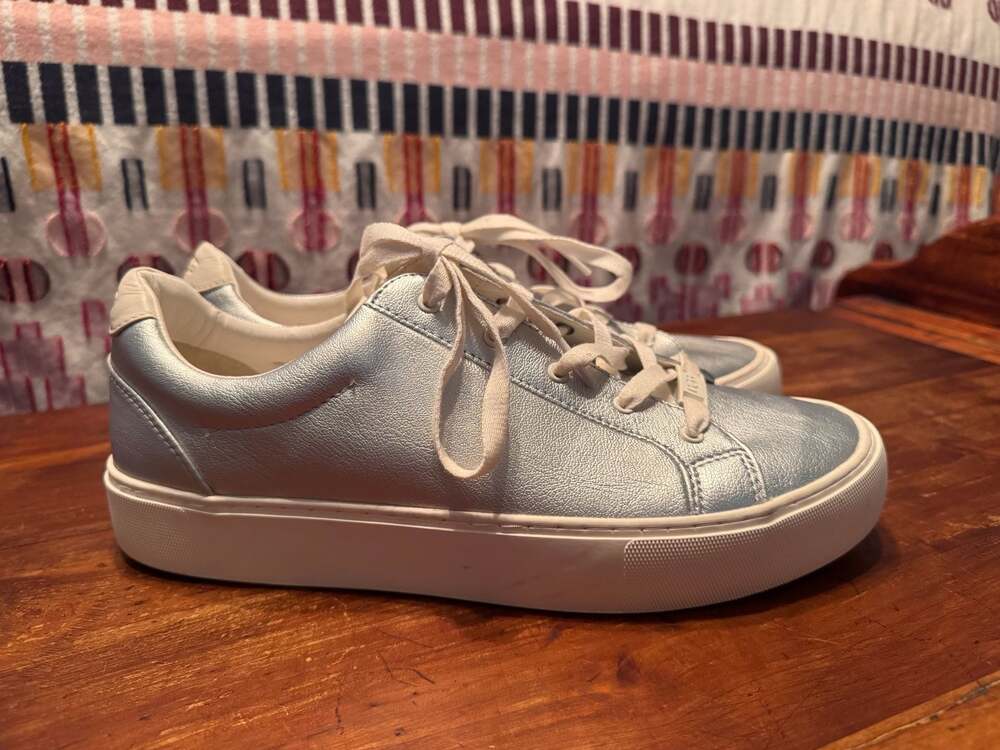UGG Silver Metallic Leather Sneakers Women’s Y2K Clean Girl Minimalist Luxe